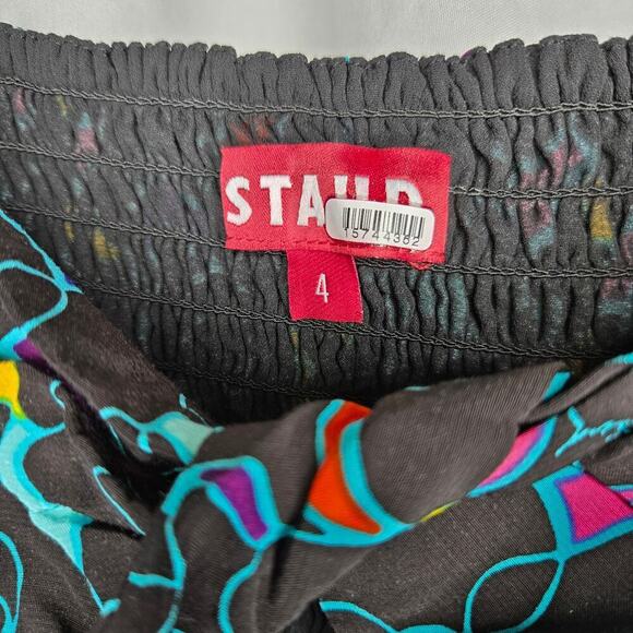 STAUD Women Multicolor Abstract Print Blouse Size 4 Sweetheart Neckline Keyhole - Picture 6 of 12